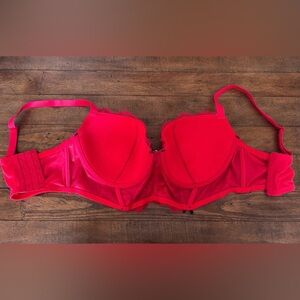 Adore Me Red Lace w/Black Ribbon Detail Corset Bra w/Padded Cups&Underwire. 40D